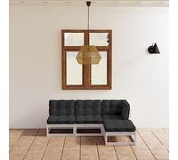 Teenpull Salon de Jardin 4 pcs avec Coussins Bois de pin Massif Blanc, canapé Central et d'angle, Repose-Pied, Ensemble mobilier extérieur Confortable pour terrasse et Jardin