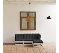 Teenpull Salon de Jardin 4 pcs avec Coussins en Bois de pin Massif Blanc, canapé d'angle, Repose-Pied, Ensemble mobilier extérieur Confortable pour terrasse et Patio