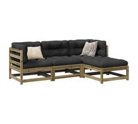 Teenpull Salon de Jardin 4 pcs Bois de pin imprégné, Ensemble mobilier extérieur Patio avec canapé d'angle, siège Central, Repose-Pied, mobilier de Jardin Robuste pour terrasse et Espace détente