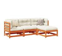 Teenpull Salon de Jardin 4 pcs Cire Marron Bois de pin Massif canapé d'angle siège Central Repose-Pied mobilier extérieur Robuste pour Patio terrasse Jardin Confortable