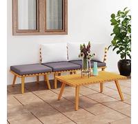 Teenpull Salon de Jardin 4 pcs en Bois d'acacia Massif avec Coussins Gris foncé et Blanc Ensemble mobilier extérieur canapé d'angle, Table, Repose-Pied pour terrasse Patio Jardin
