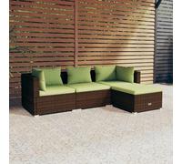 Teenpull Salon de Jardin 4 pcs en résine tressée Marron avec Coussins Verts, Ensemble de mobilier de Patio modulaire, canapé d'angle, canapé Central, Repose-Pied