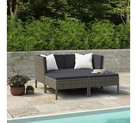 Teenpull Salon de Jardin 4 pcs résine tressée Gris avec Coussins Anthracite, canapé d'angle, Repose-Pied, Ensemble mobilier extérieur Confortable pour terrasse et Jardin