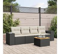 Teenpull Salon de Jardin 5 pcs avec Coussins Noir résine tressée, mobilier extérieur Durable, canapé modulable, Ensemble Patio Confortable, Table Bois Acacia, Chaise résistante UV