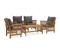 Teenpull Salon de Jardin 5 pcs en Bois d'acacia Massif avec Coussins Gris foncé, Ensemble mobilier extérieur Patio Durable et Confortable pour Jardin terrasse Repas Convivial