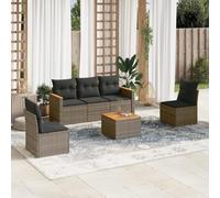 Teenpull Salon de Jardin 6 pcs avec Coussins Gris en résine tressée et Acier Enduit de Poudre, Ensemble modulable pour terrasse et Patio, Table en Bois d'acacia, mobilier extérieur résistant aux UV