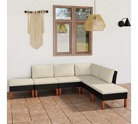Teenpull Salon de Jardin 6 pièces avec Coussins, résine tressée Noire, Cadre Acier Enduit de Poudre, Bois d'eucalyptus, Ensemble canapé d'extérieur Confortable pour terrasse et Jardin