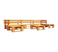 Teenpull Salon de jardin 6 pièces en palettes en bois marron miel, bois de pin imprégné, 330 x 126 x 55 cm, ensemble de meubles d'extérieur rustiques pour patio