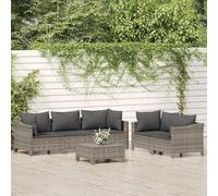 Teenpull Salon de Jardin 6 pièces Gris en résine tressée avec Coussins, Ensemble modulable de mobilier extérieur, canapé d'angle et Central, Repose-Pied Inclus