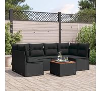Teenpull Salon de Jardin 7 pcs Noir résine tressée avec Coussins Amovibles Ensemble mobilier extérieur modulable Table Bois d'acacia résistant UV avec Rangement sous siège pour terrasse Patio