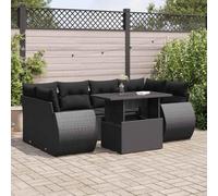 Teenpull Salon de Jardin 7 pcs Noir résine tressée avec Coussins, Ensemble mobilier extérieur, canapé Patio, fauteuils de Jardin Confortables, Table réglable pour terrasse et Balcon