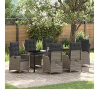 Teenpull Salon de jardin 7 pièces, gris, en polyrotin, 200 x 80 cm, chaises réglables, meubles d'extérieur résistants aux intempéries, pour terrasse, balcon