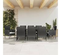 Teenpull Salon de jardin 9 pièces en polyrotin noir, cadre en acier, table de 200 x 100 cm, 8 chaises avec coussins, ensemble de meubles d'extérieur, balcon, véranda