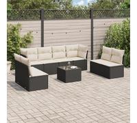 Teenpull Salon de Jardin 9 pièces en résine tressée Noire avec Coussins crème, canapé d'extérieur modulable, Ensemble Patio Complet, Table en Verre trempé, Rangement étanche, idéal terrasse et Jardin