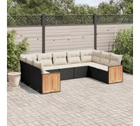 Teenpull Salon de Jardin 9 pièces en résine tressée Noire avec Coussins crème, Ensemble modulable de mobilier extérieur pour terrasse, canapé d’Angle et Central Confortable