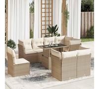 Teenpull Salon de Jardin Beige 9 pcs en résine tressée avec Coussins, Ensemble mobilier extérieur Patio, canapé d'angle et Central avec Rangement, Table réglable