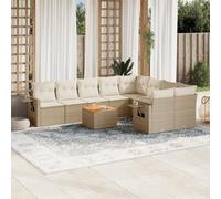 Teenpull Salon de Jardin en résine tressée Beige avec Coussins 10 pièces, Ensemble modulable, mobilier d'extérieur Confortable pour terrasse et Patio, Table en Bois d'acacia résistant aux UV