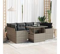 Teenpull Salon de Jardin Gris résine tressée 7 pcs avec Coussins, Ensemble mobilier extérieur, canapé et chaises de Patio, Table réglable, Rangement étanche, idéal terrasse et Jardin