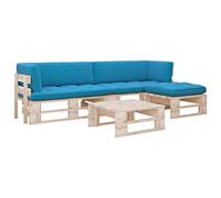 Teenpull Salon de Jardin Palette 4pcs avec Coussins en Bois de pin imprégné, Ensemble mobilier extérieur, canapé d’Angle, Table et Repose-Pied, Parfait pour terrasse et Jardin détente
