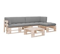 Teenpull Salon de Jardin Palette 4pcs avec Coussins en Bois de pin imprégné, Ensemble mobilier extérieur Confortable pour terrasse, canapé d'angle, Table et Repose-Pied, idéal pour Jardin et Patio