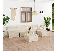 Teenpull Salon de Jardin Palette 6 pcs en Bois d'épicéa imprégné Durable, Ensemble mobilier extérieur modulable pour Patio, canapé d'angle et Central avec Table Pouf