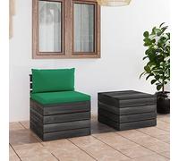 Teenpull Salon Palette de Jardin 2 pcs avec Coussins Vert Bois de pin Massif canapé Central Table 60x60x41,5 cm Ensemble mobilier extérieur Confortable pour Patio Jardin détente