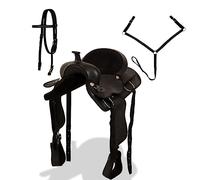 Teenpull Selle Western Cuir véritable avec bridon et col de Poitrine Noir 17 po siège Confortable randonnée Dressage Endurance Obstacle