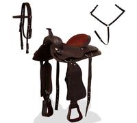 Teenpull Selle Western Cuir véritable Marron 15 po avec bridon, col de Poitrine, étriers, Sangle pour Cheval, Poney, Cavalier en randonnée, Dressage, Endurance, Balade, Concours