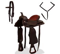 Teenpull Selle Western Cuir véritable Marron 17 Pouces avec bridon col de Poitrine et étriers siège Confortable pour équitation randonnée Dressage Endurance Balade