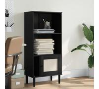 Teenpull SENJA Armoire à livres aspect rotin noir, 60 x 35 x 130 cm, en bois de pin massif laqué UV, avec porte, étagère pour salon, chambre à coucher, bureau