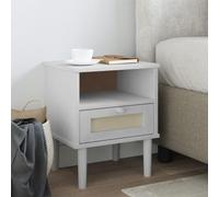 Teenpull SENJA Table de chevet aspect rotin blanc, 40 x 35 x 48 cm, pin massif, peinture UV, table d'appoint avec tiroir, pour chambre à coucher, salon