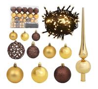 Teenpull Set de Boules de Noël doré et Bronze avec pic, 60 pcs en Plastique PVC, Guirlande LED 150 lumières USB, 8 Modes d’éclairage, décoration Sapin, intérieur, extérieur, fête Hiver