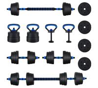 Teenpull Set d'haltères réglables 4-en-1 30 kg avec Barre et disques en Ciment et Sable de Fer Noir et Bleu pour Musculation, entraînement Force à Domicile Gym Garage