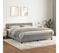 Teenpull Sommier à Lattes 160x200cm, Lit Double Gris Clair en Velours, Cadre de Lit Robuste avec Tête de Lit Réglable, Matelas Ressorts Ensachés et Surmatelas Inclus