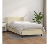 Teenpull Sommier à Lattes Crème 100x200cm, Similicuir Durable, Tête de Lit Réglable, Matelas à Ressorts Ensachés, Support Moyen-Dur