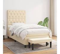 Teenpull Sommier à Lattes Crème 80x200 cm, Tissu Durable, Tête de Lit Réglable, avec Matelas à Ressorts Ensachés et Banc, Cadre de Lit Robuste pour Chambre