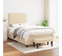 Teenpull Sommier à Lattes Crème avec Tête de Lit Réglable, Matelas à Ressorts Ensachés 120x200 cm, Tissu Durable, Support Moyen-Dur, Banc Assorti pour Chambre