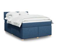 Teenpull Sommier à Lattes de Lit avec Matelas, 140x190 cm, Tissu Bleu, Cadre Robuste, Matelas à Ressorts Ensachés, Surmatelas Confortable, Base de Lit Plateforme Complète pour Chambre