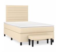 Teenpull Sommier à Lattes de Lit Crème 120x190 cm avec Tête de Lit Réglable, Matelas à Ressorts Ensachés, Tissu Durable, Banc Multifonctionnel Inclus