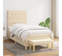 Teenpull Sommier à Lattes de Lit Crème 80x200 cm avec Tête de Lit Réglable, Matelas à Ressorts Ensachés et Banc, Tissu Durable, Soutien Moyen-Dur