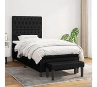Teenpull Sommier à Lattes de lit Noir 100x200 cm en Tissu, avec tête de lit réglable, Matelas à Ressorts ensachés, Support Moyen-Dur, Banc Multifonctionnel