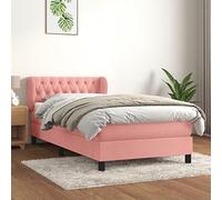 Teenpull Sommier à Lattes de Lit Rose 90x190 cm en Velours, Cadre de Lit avec Tête de Lit Réglable, Matelas à Ressorts Ensachés Soutien Mi-Ferme, Confort Optimal pour Chambre