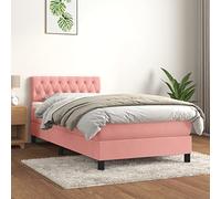 Teenpull Sommier à Lattes de lit Rose 90x190 cm, Velours Doux, Tête de Lit Réglable, Matelas Ressorts Ensachés, Support Mi-Ferme, Confort Optimal