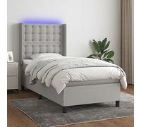 Teenpull Sommier à Lattes Gris Clair 90x190cm, Tissu Durable, Tête de Lit Réglable, Matelas Ressorts Ensachés, Bande LED USB