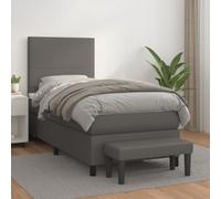 Teenpull Sommier à Lattes Lit avec Matelas, 90x200 cm, Similicuir Gris, Tête de Lit Réglable, Soutien Moyen-Dur, Cadre de Lit Robuste, Ensemble Complet Chambre