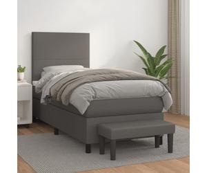 Teenpull Sommier à Lattes Lit avec Matelas, 90x200 cm, Similicuir Gris, Tête de Lit Réglable, Soutien Moyen-Dur, Cadre de Lit Robuste, Ensemble Complet Chambre