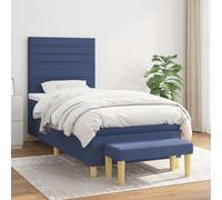 Teenpull Sommier à Lattes Lit avec Matelas Bleu 100x200 cm, Tissu Durable, Tête de Lit Réglable, Ressorts Ensachés Confort Moyen-Dur, Banc Multifonctionnel Inclus