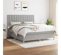 Teenpull Sommier à Lattes Lit avec Matelas Gris Clair 180x200cm, Tissu Durable, Tête de Lit Réglable, Ressorts Ensachés, Support Moyen-Dur, Confort Optimal