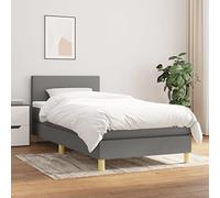 Teenpull Sommier à Lattes Lit avec Matelas, Gris Foncé 90x200 cm, Tissu Durable, Tête de Lit Réglable, Ressorts Ensachés, Support Mi-Ferme, Confort Optimal