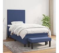 Teenpull Sommier à Lattes Lit avec Matelas, Tête de Lit Réglable, Tissu Bleu 90x200 cm, Ressorts Ensachés, Support Moyen-Dur, Banc Inclus